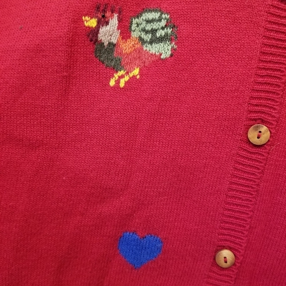 {1X} Vintage Americana Flag Rooster Chicken Cow Farm Heart 4th of July Cardigan - Picture 4 of 7